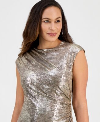 Petite Metallic Printed Cap Sleeve Gown