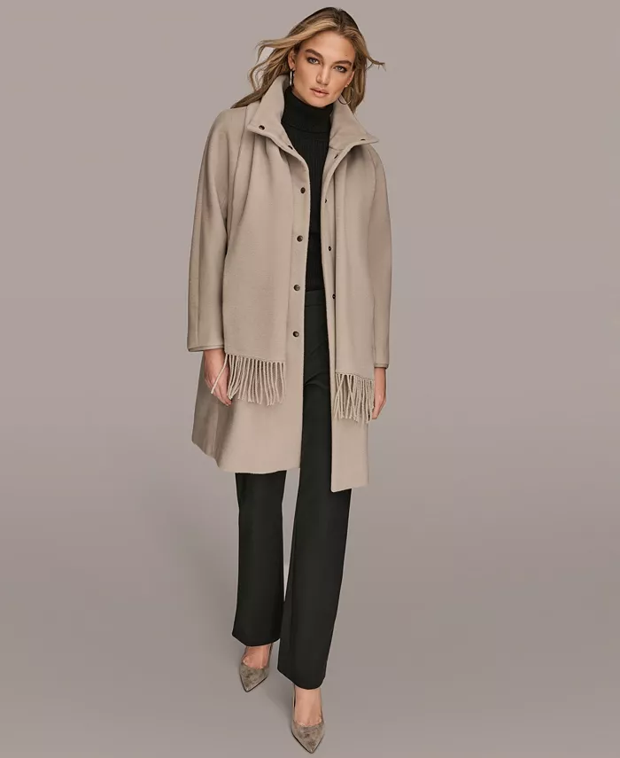 Women's Snap Button Scarf Coat - thumbnail 7
