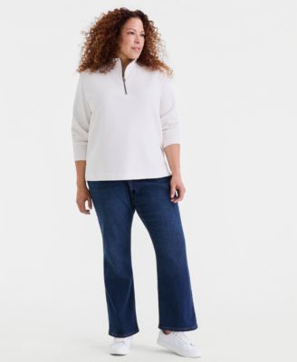Plus Size Corded Knit Mock Neck Sweatshirt, Macy's Exclusive