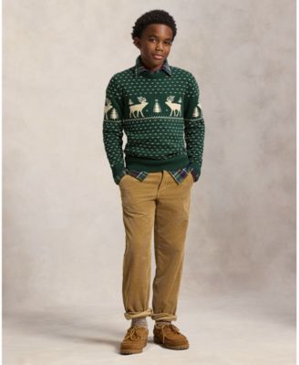 Boys' 8-20 Reindeer-Intarsia Long Sleeve Sweater
