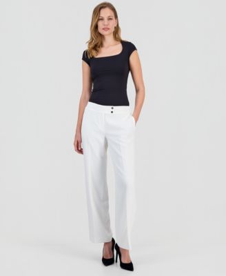 Kasper - Petite Extended-Tab Wide-Leg Pants