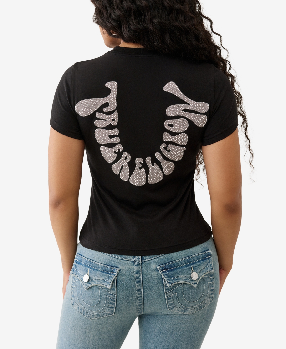 True Religion Women's Crystal Horseshoe Crew T-shirt In Black
