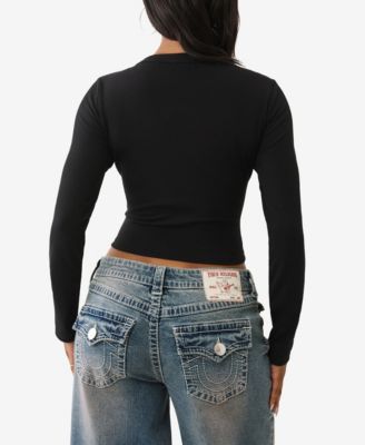 Women's Buddha V Notch Ribbed LS T-Shirt