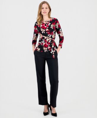 Women's Printed 3/4-Sleeve Side-Tie Top