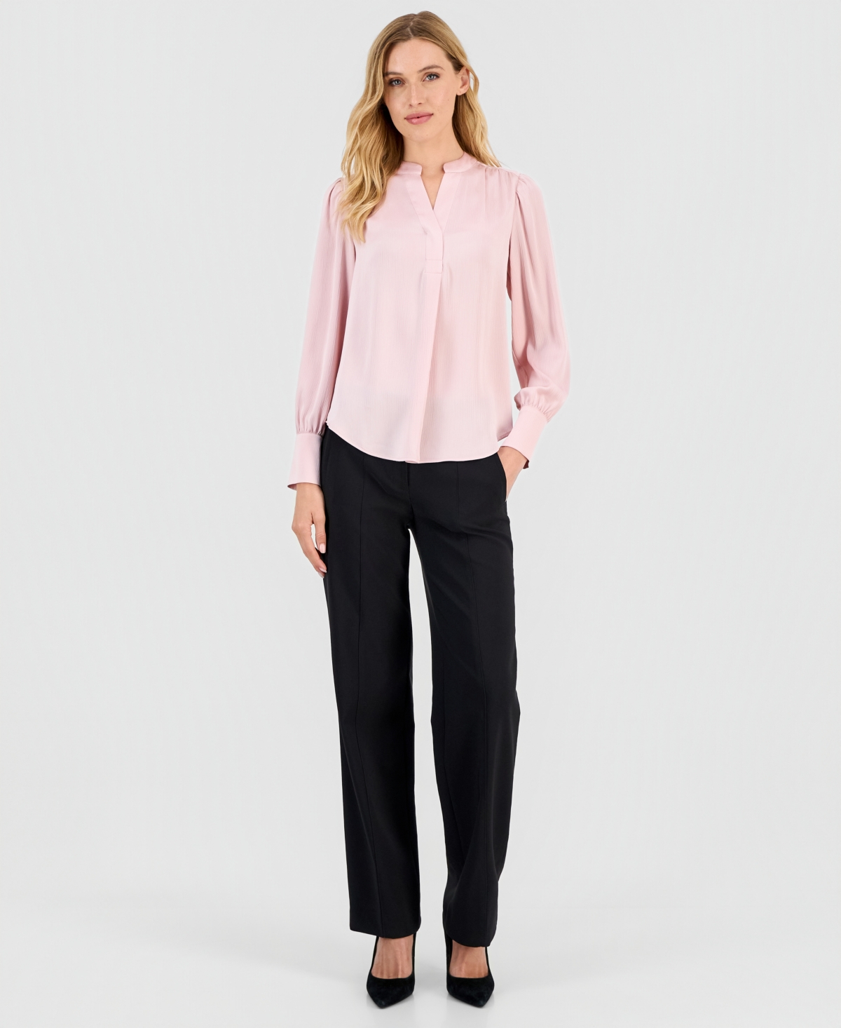 Anne Klein Women's Textured Satin Split-Neck Blouse