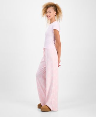Juniors' Bow-Print T-Shirt & Bow-Print Drawstring Wide-Leg Pants