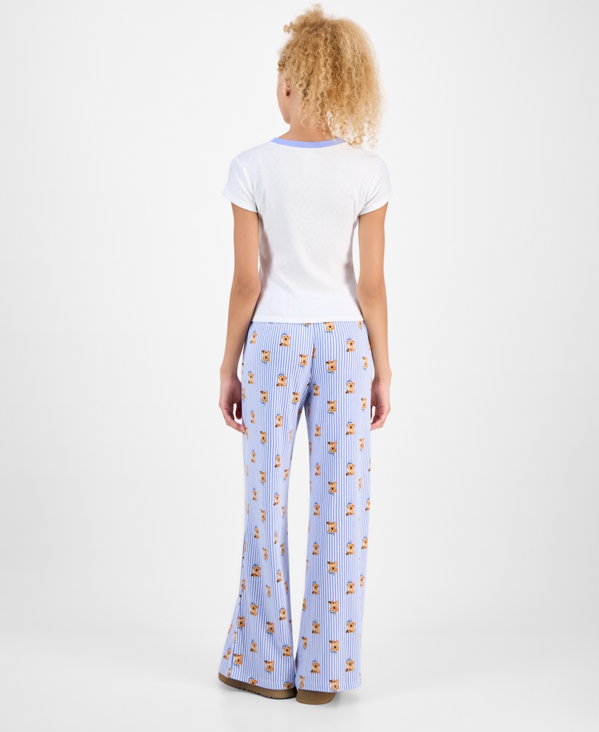 Just Polly Juniors' Pointelle Drawstring Wide-Leg Lounge Pants