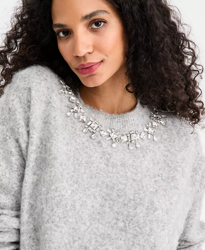 Women's Embellished Brushed Pullover Sweater - thumbnail 4