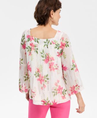 Women's Floral Shine Square-Neck Top