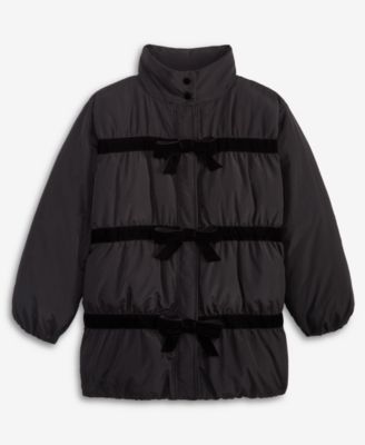 Women's Oversized Velvet Bow Puffer Jacket, Macy's Exclusive