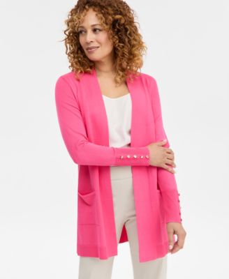 Petite Open-Front Button-Cuff Cardigan Sweater