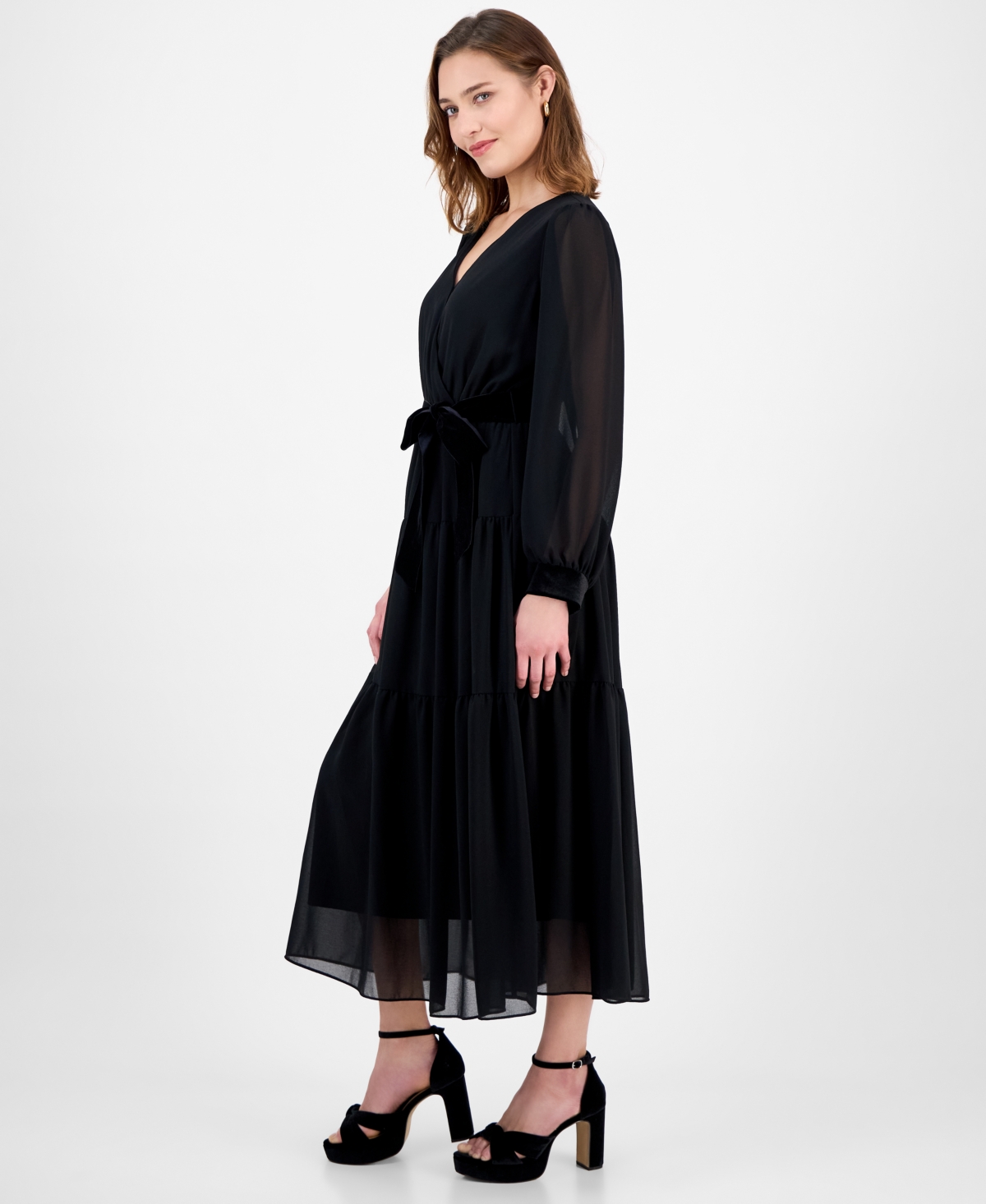 Robbie Bee Women's Surplice Tiered V-Neck Maxi Dress