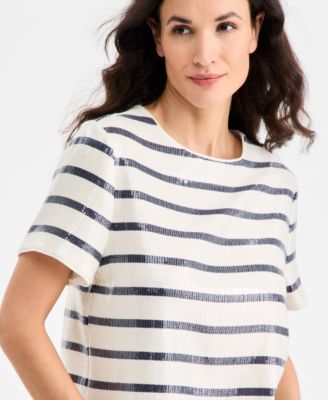 On 34th - Women's Knit Solid Short-Sleeve Sequin T-Shirt