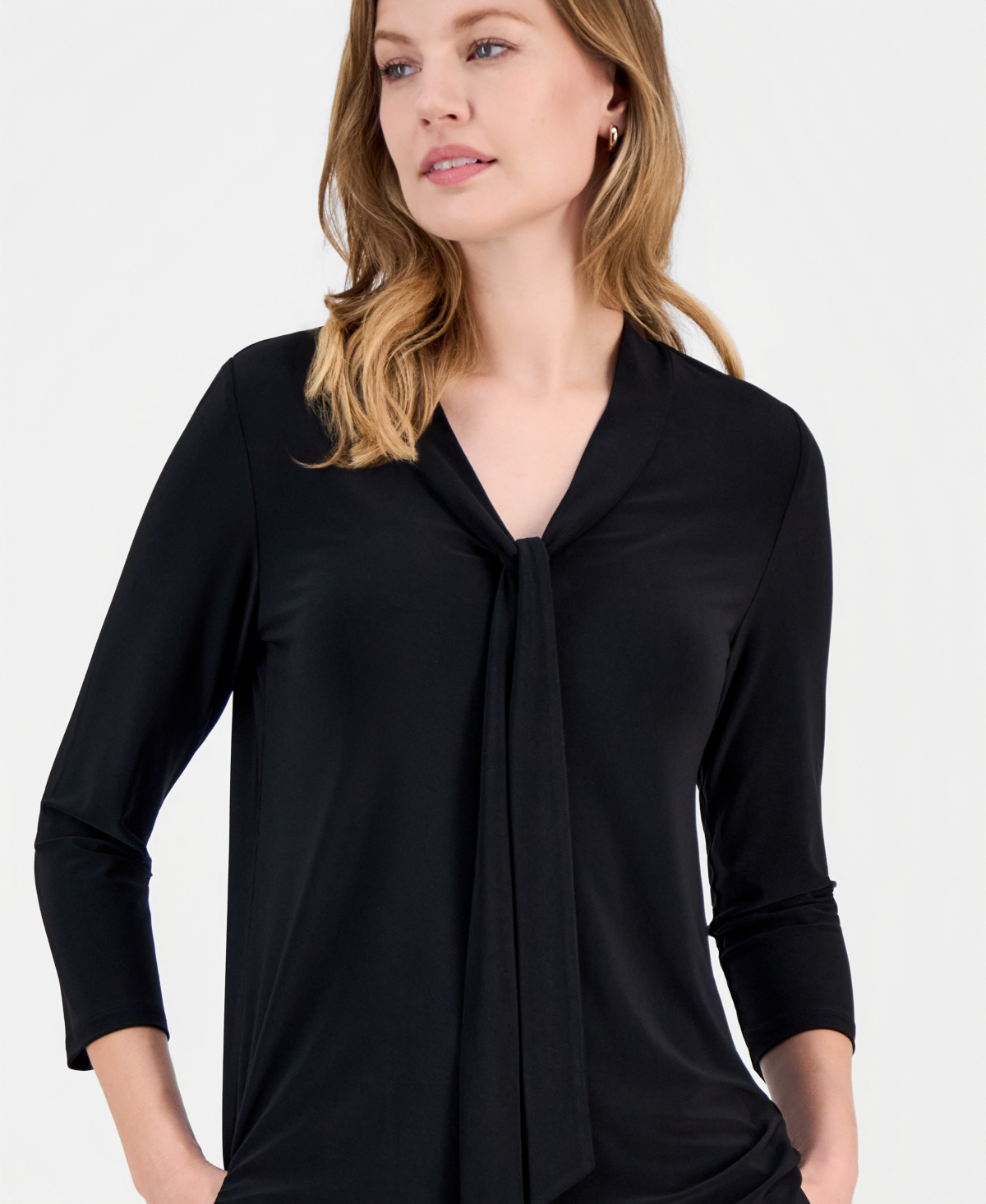 Kasper Women's 3/4-sleeve Tie-neck Top In Black
