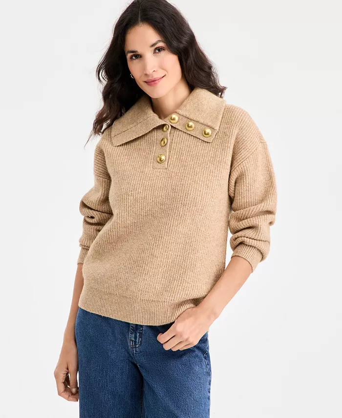 Women's Collared Button Pullover Sweater - thumbnail 5