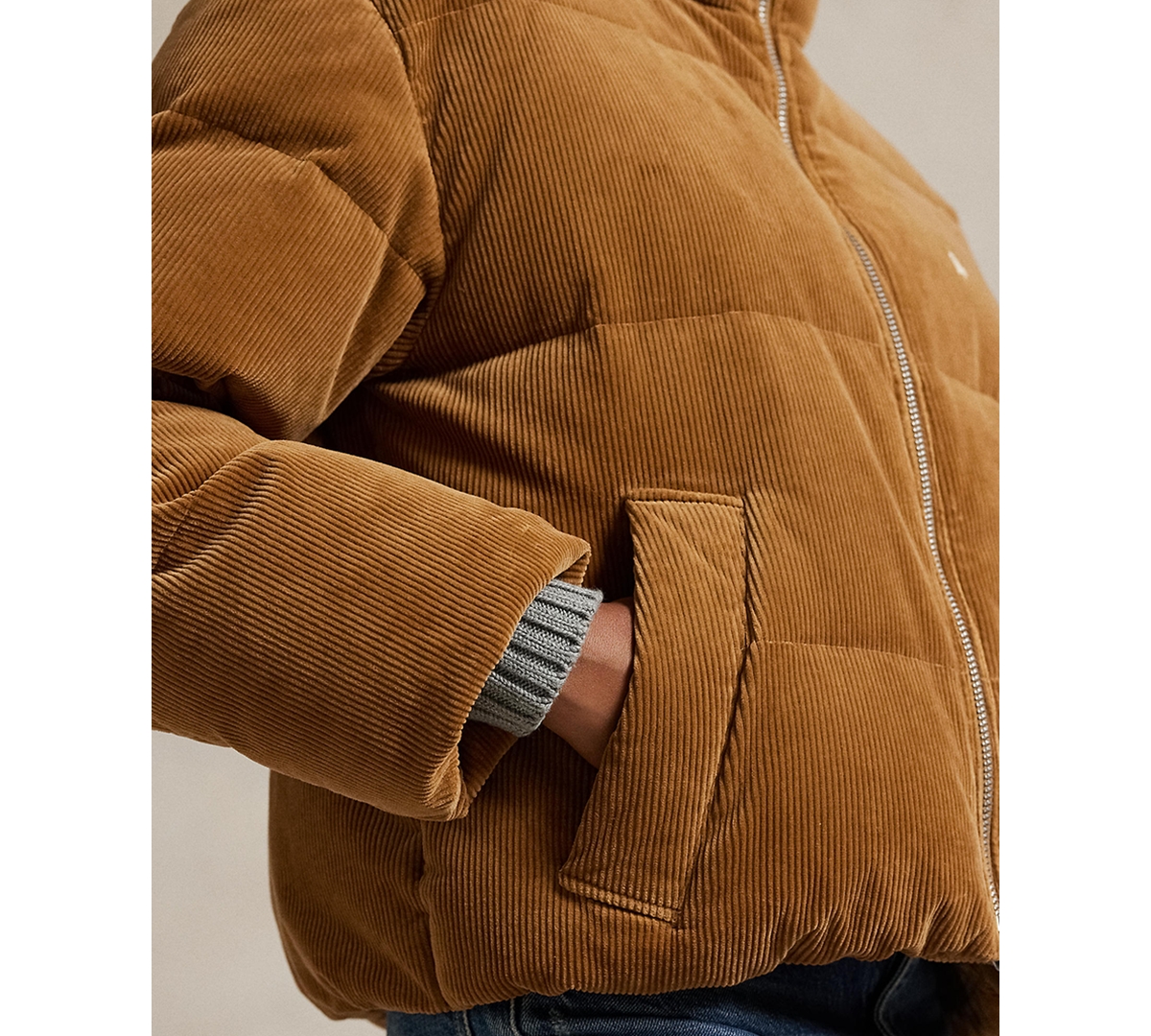 Polo Ralph Lauren Corduroy Quilted Puffer Jacket In Brown