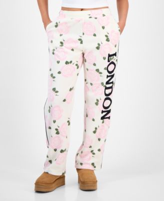 Juniors' London Rose-Print Polar Fleece Sweatpants