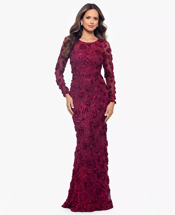 Women's Long Sleeve Rose Flower Dress