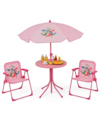 Kids Picnic Table & Chair Set with 2 Folding Chairs & Height Adjustable Umbrella