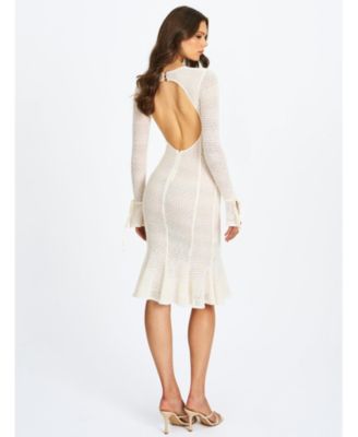 Women's Pamina Beige Crochet Long Sleeve Midi Flare Mermaid Dress