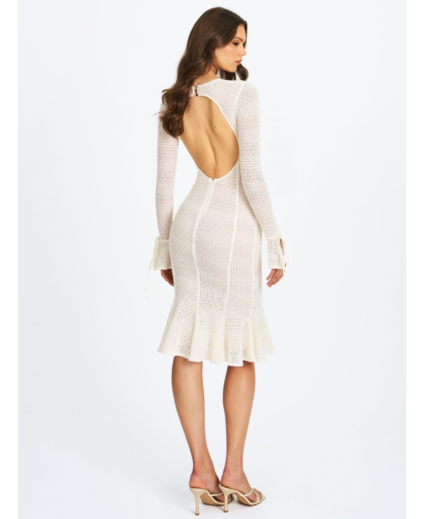 Женское платье Miss Circle Pamina Beige Crochet Long Sleeve Flare Mermaid, цвет: Светлый бежевый — фото 2