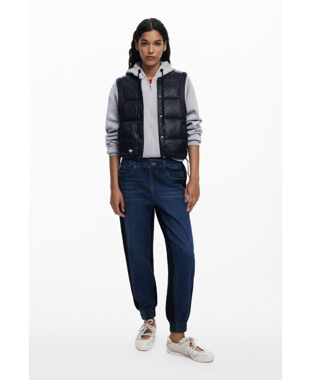 Desigual Layered Zip Hoodie In Gray