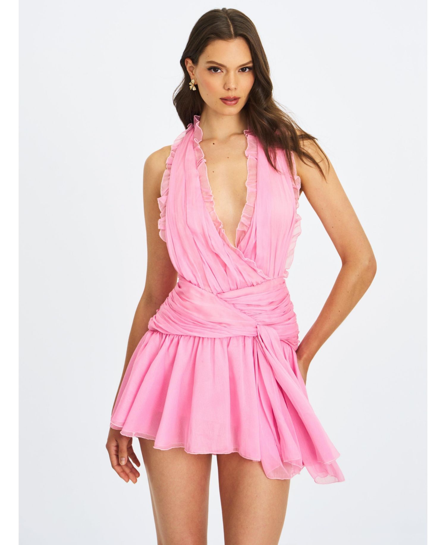Women's Odelle Tulip Pink Crinkle Chiffon Wrap Dress