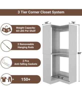 Freestanding Corner Closet Organizer with Hanging Rods, Space-saving Closet System for Walk-in Closet