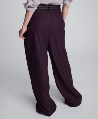 Women’s Pinstripe Pleated High Rise Belted Pant