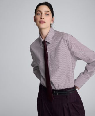 Women’s Striped Oversized Button-Front Shirt with Tie