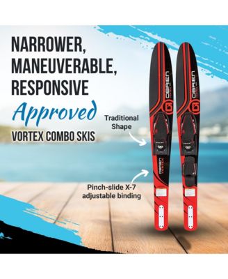 OBrien Vortex Combo 65.5 Inch Adult Mens Size 4.5-13 Wide Body Water Skis, Red