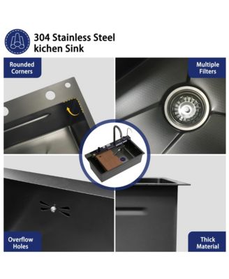 31.5-Inch Drop-In Single Bowl 304 Stainless Steel Kitchen Sink, Pull-Down Faucet Kitchen Set