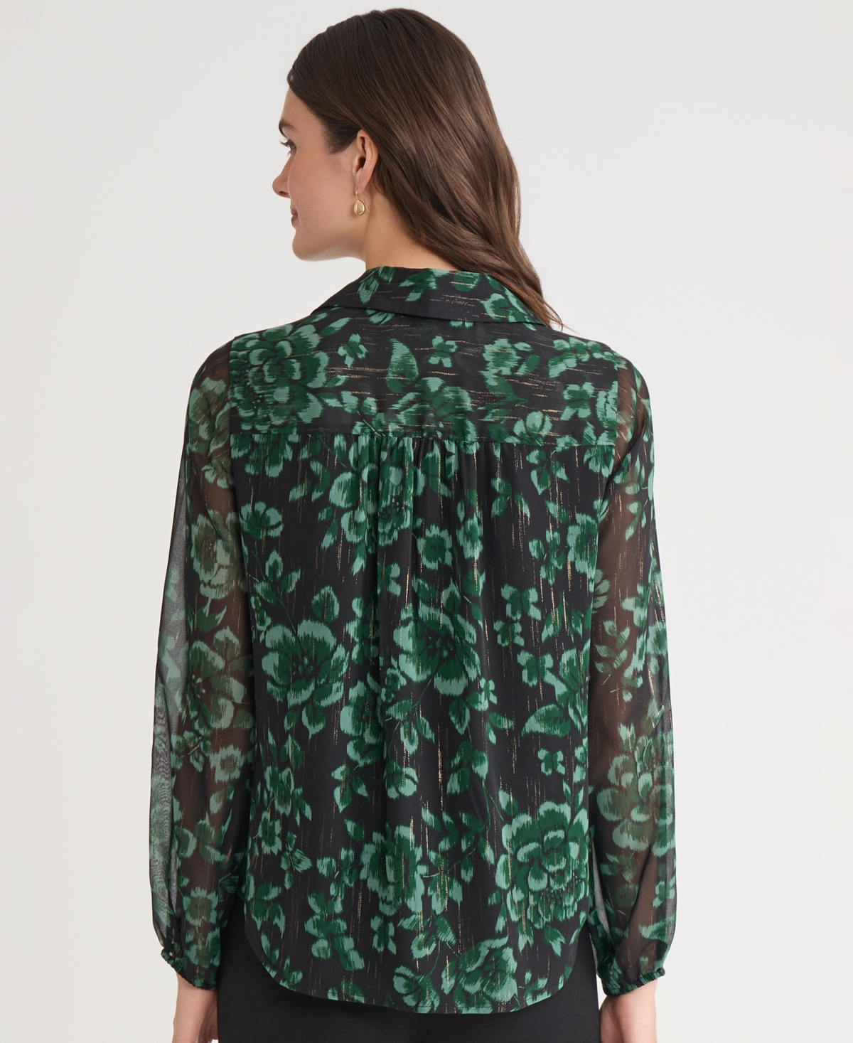Kasper Women's Printed Ruffle-front Long-sleeve Blouse In Multi