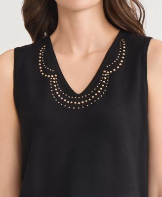 Women's Studded V-Neck Sleeveless Top