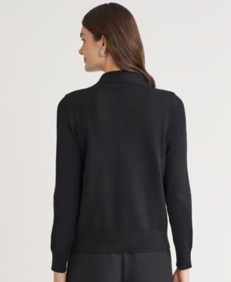 Women's Beaded-Brooch Tie-Neck Sweater, Regular & Petite