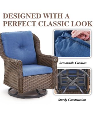 ChrysArm Wicker Patio 2-Piece Swivel Chairs Outdoor Rocking Chair with Thick Deep CushionGuard Olefin Cushion