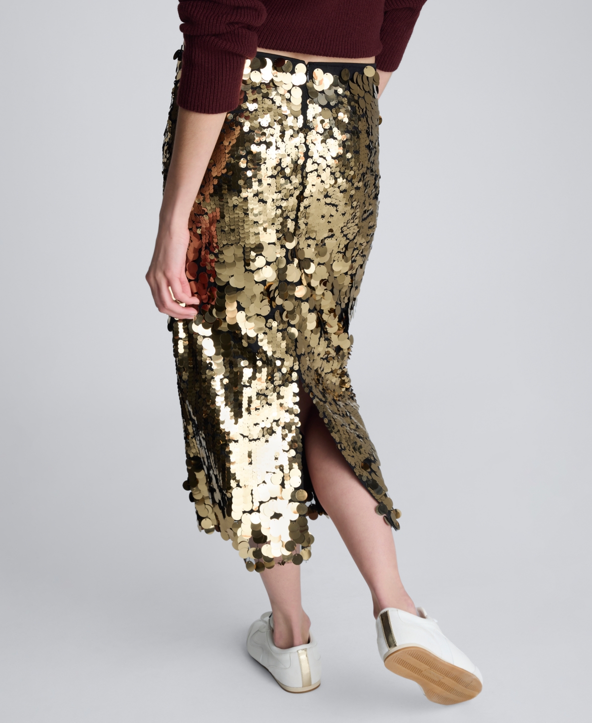 Kenneth Cole Pailette Midi Skirt In Gold