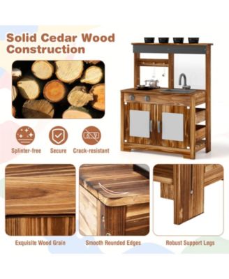 Kids Mud Kitchen Set with Removable Sink Faucet Dual Stoves 4 Planting Pots