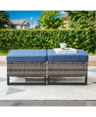 U-Frame PE Wicker Outdoor Ottoman with Olefin Cushions (Set Of 2)