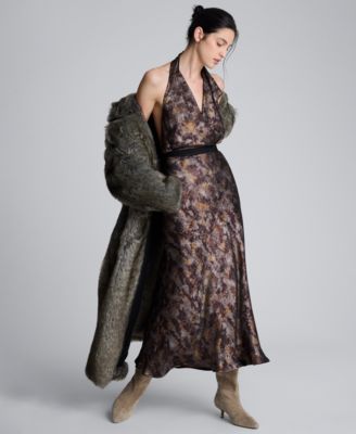 Women's Printed Metallic Foil Flared Maxi Skirt