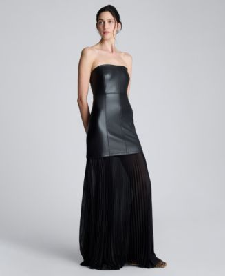 Kenneth Cole Women's Faux Leather Pleated Combo Corset Ball Gown