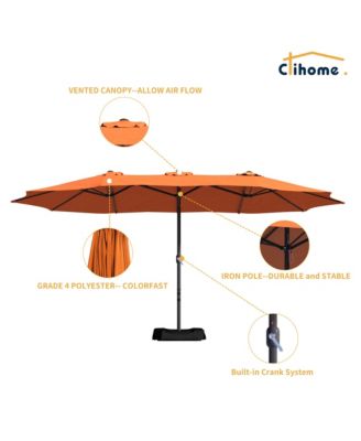 15 ft. Steel Patio Umbrella, with Base and Sandbags, Weather-Resistant,Tan