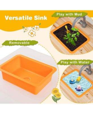 Mud Kitchen for Kids with Planting Pots Stovetops Removable Sink Acrylic Panel