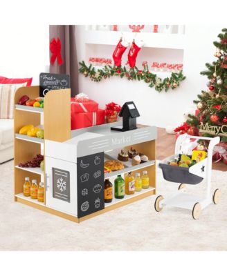 Kids Grocery Store with Shopping Cart Cash Register Scanner Blackboards Toddlers