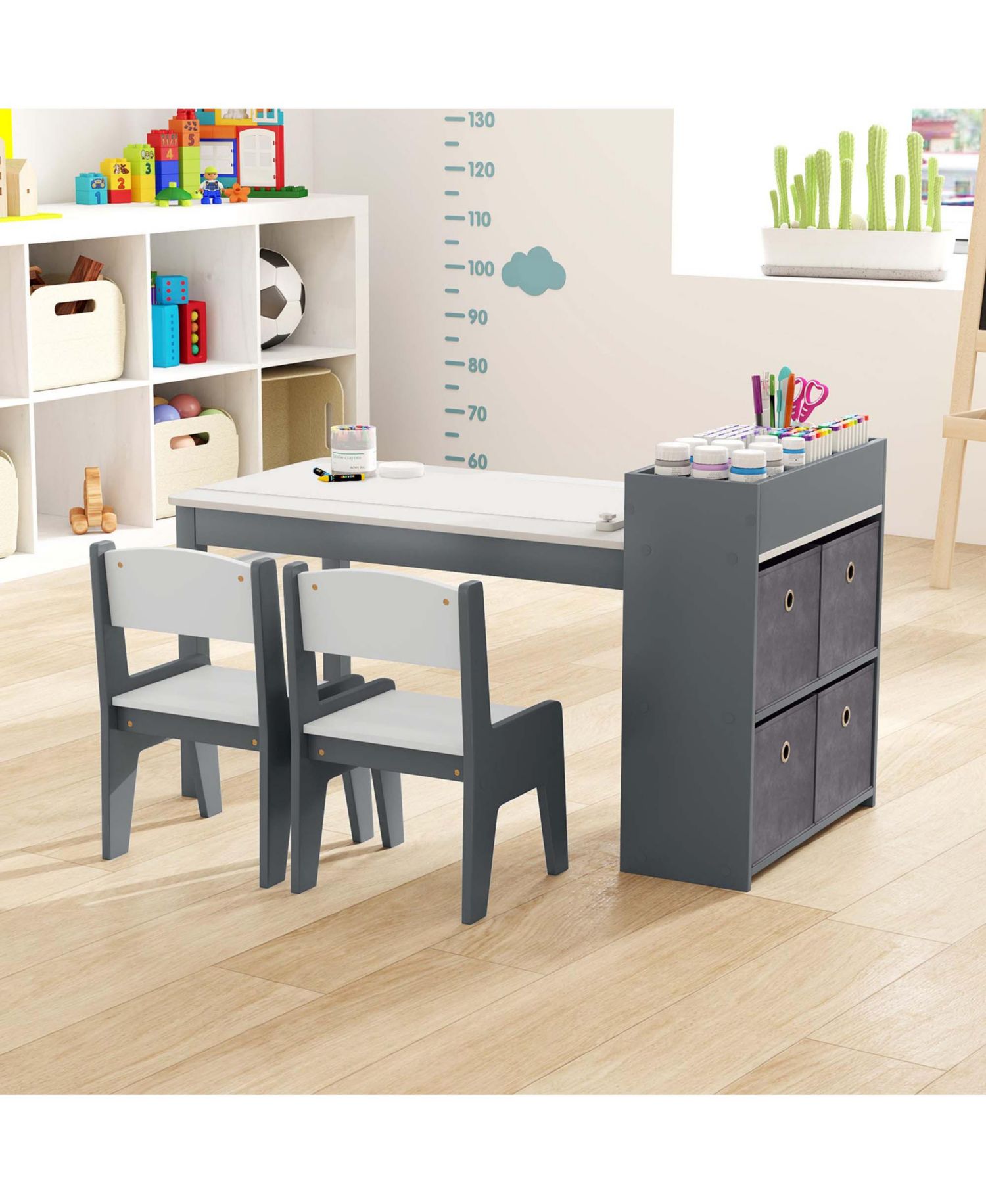 Paper Roll Activity Table with Storage for Ages 3+, Table and Chairs, 3-Piece Set