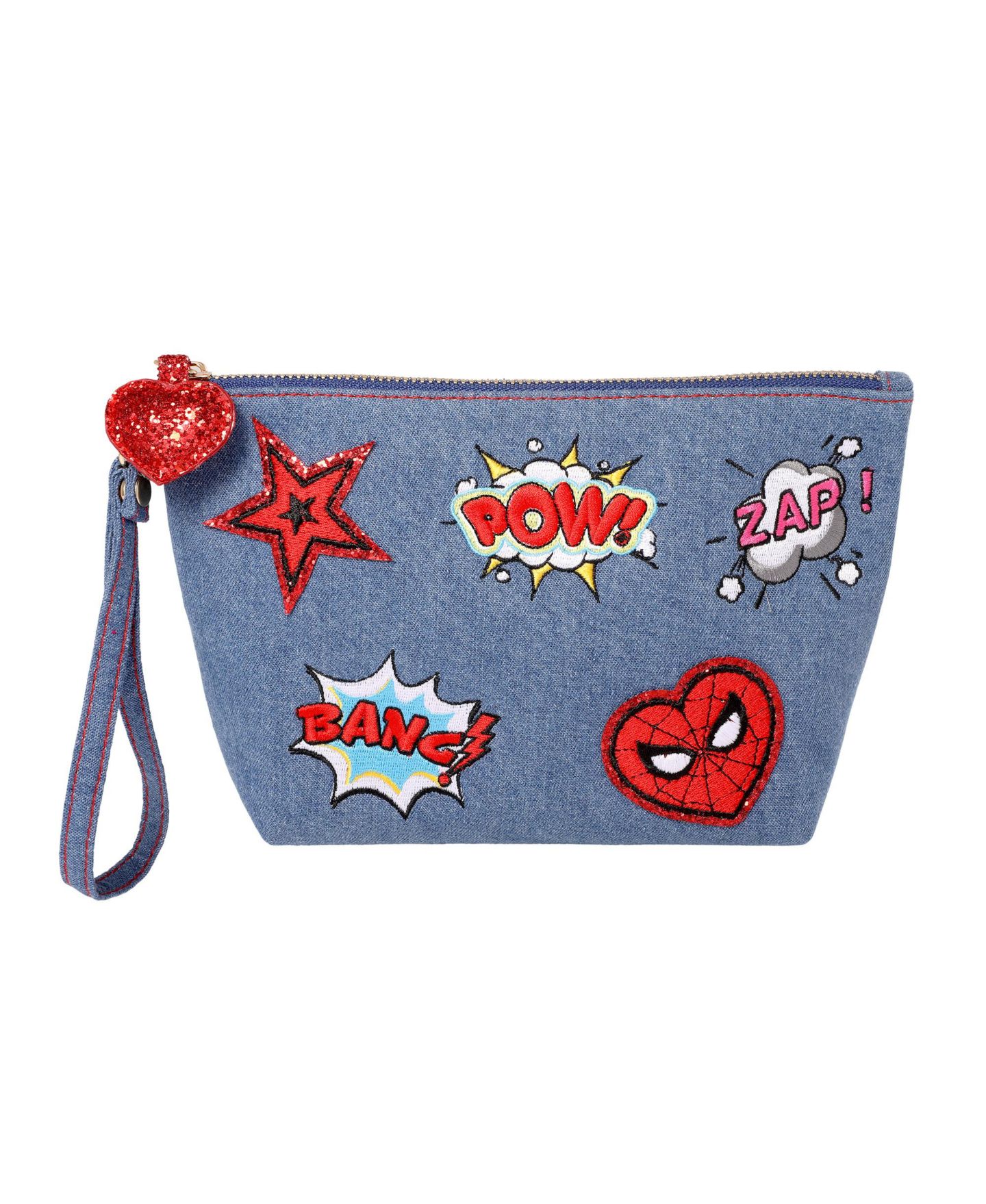 Сумка Marvel SpiderMan Denim Patch Cosmetic Pouch with Comic Pop Embellishments, цвет: Синий / Разноцветный — фото 1