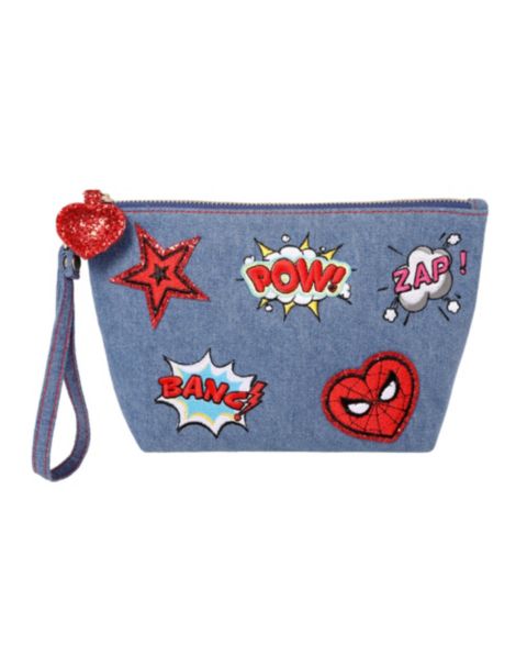 Сумка Marvel SpiderMan Denim Patch Cosmetic Pouch with Comic Pop Embellishments, цвет: Синий / Разноцветный