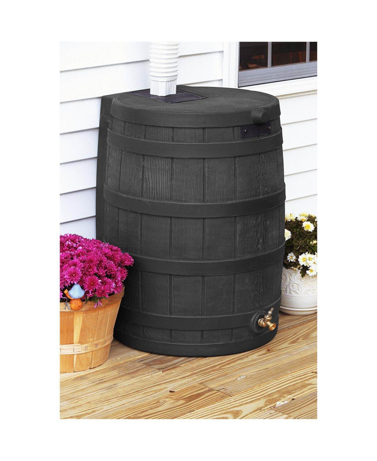 Good Ideas Rain Wizard 50 Gallon Plastic Rain Barrel Water Collector, Black