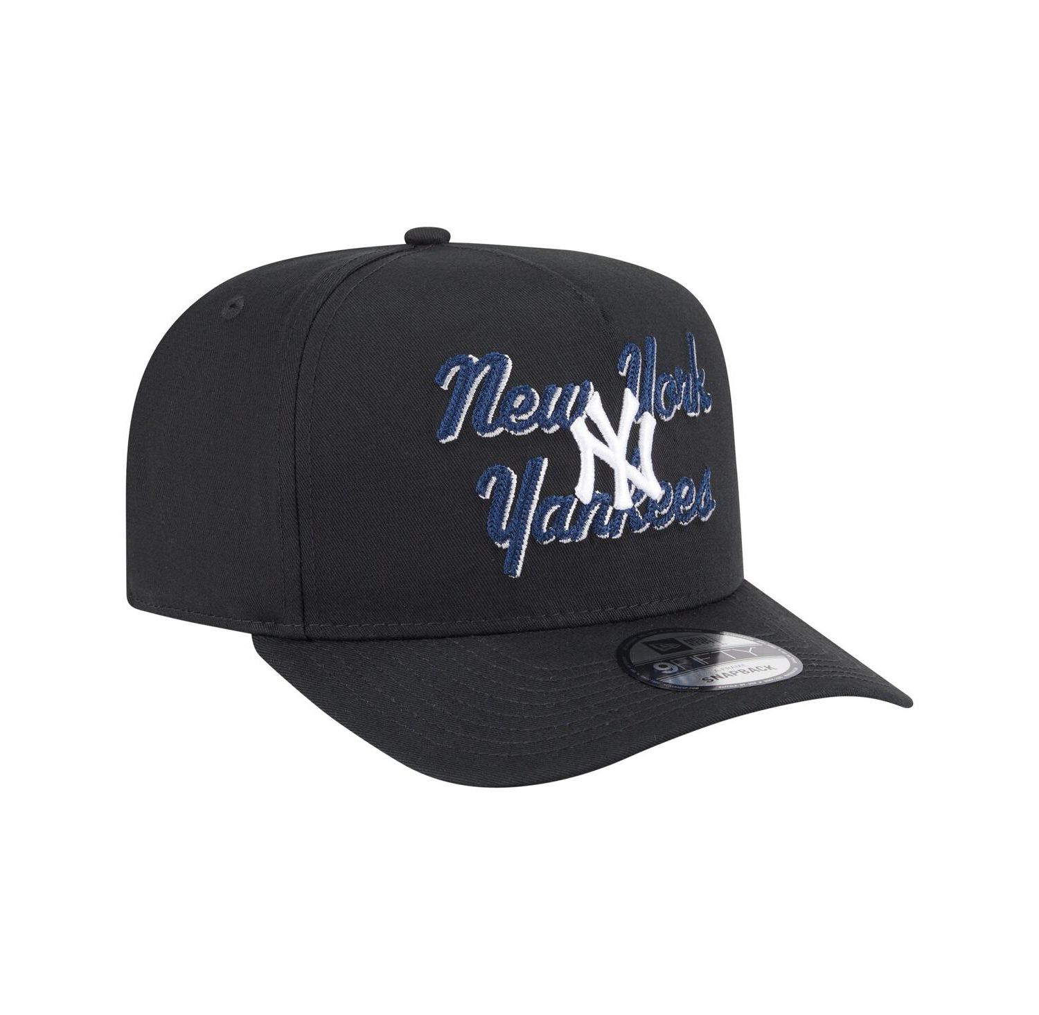 Men's Black New York Yankees Chainstitch 9FIFTY A-Frame Snapback Hat