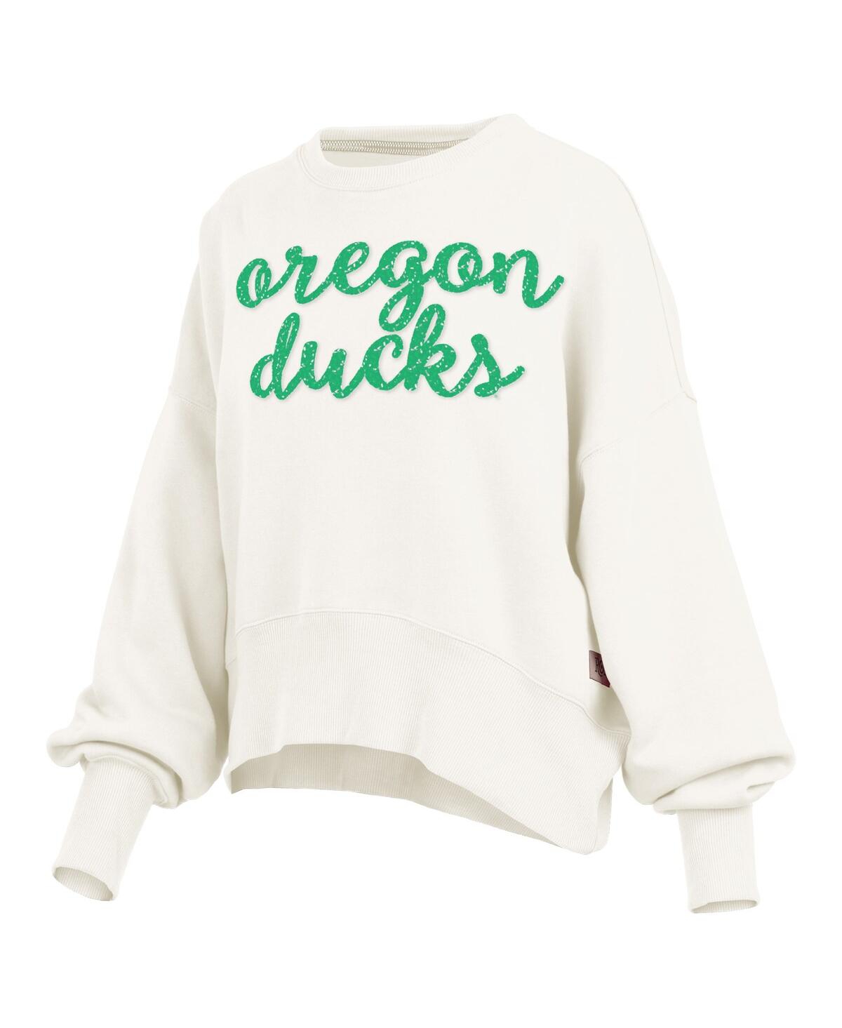 Pressbox Cream Oregon Ducks Oversized Chelsea Waist Length Pullover Sweatshirt In White